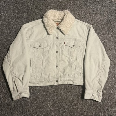 Levi s Cord Trucker Jacke Mint Baumwolle Fleece Kragen Damen Medium Loose Fit