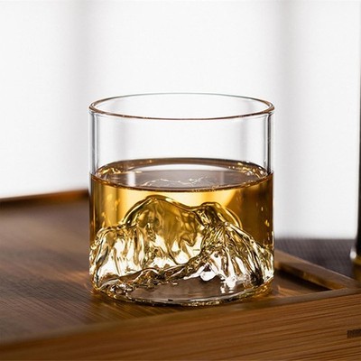 2x Pack Glas Tasse Old Fashioned Whiskey Klar 3D Berg Trinkgläser 175ml