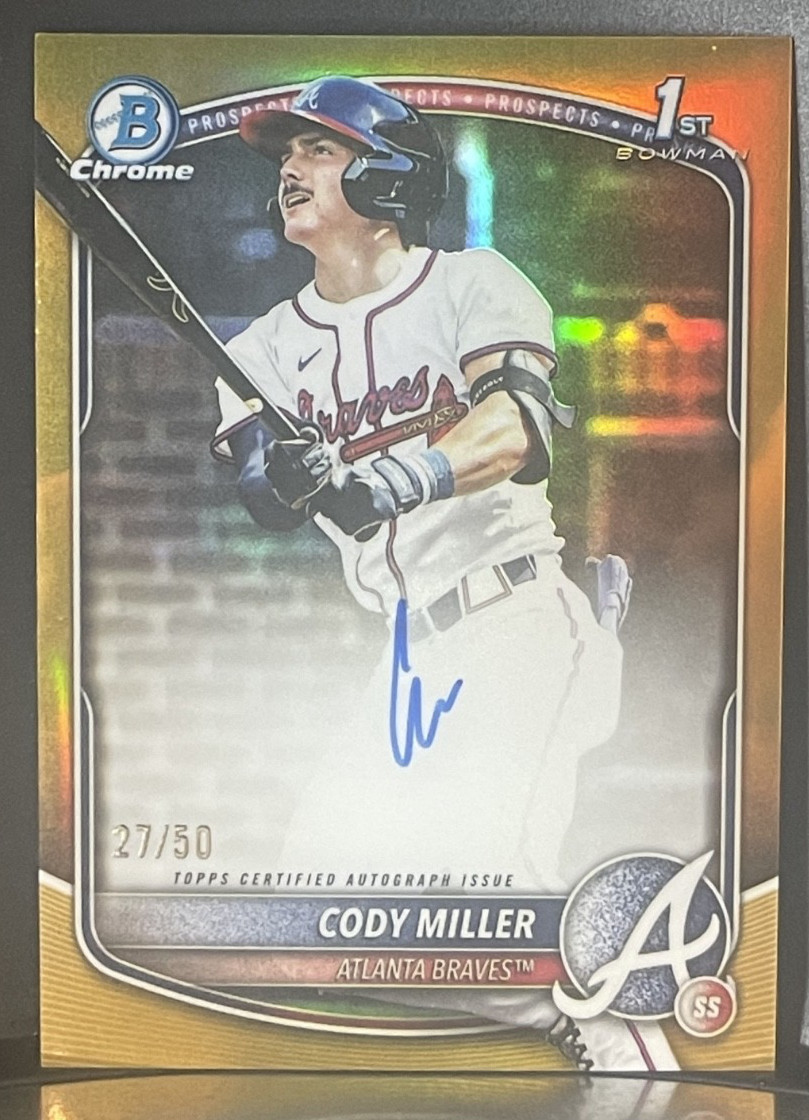 2025 Bowman Draft Cody Miller 1st Gold Chrome Refractor AUTO /50 #CPA-CM Braves