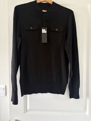 Marc Anthony Men s Black Knit Pullover Sweater Button Pocket Long Sleeve Size S