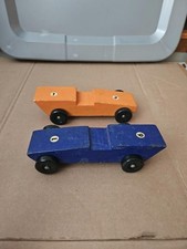 VINTAGE LOT 2 PINE WOOD SOAP BOX DERBY RACE CARS HANDMADE See Pics Trl8 103