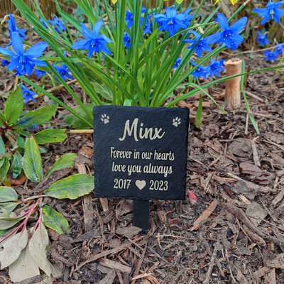 Personalisierte Haustier Gedenktafel aus Schiefer Hund Katze Grabmal graviert Garten Felsen