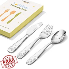 KINGSTONE Kids Silverware Set 3pc Car Design 18/10 Stainless Steel Utensils