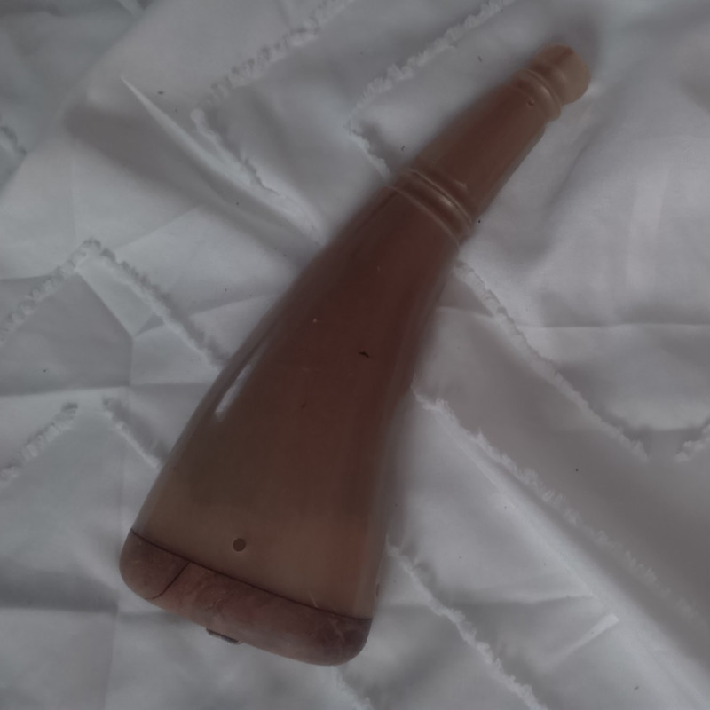 Primitive Brown Horn & Wood Flask Container with Stopper, Antique Style