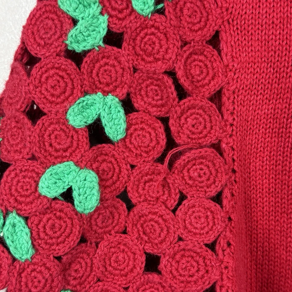 Cárdigan vintage Michael Simon para mujer pequeño S rojo roseta flores crochet Foto 3 de 4