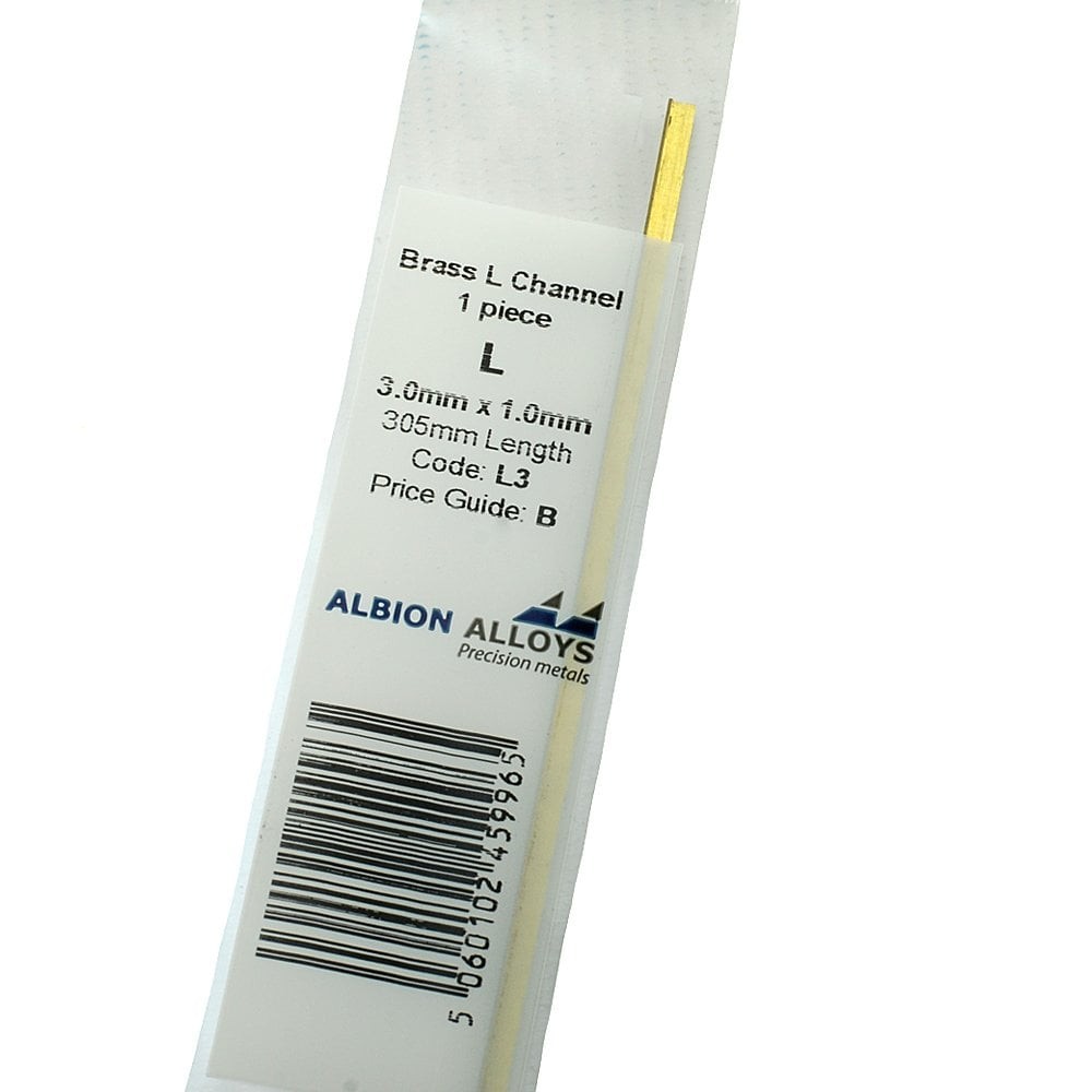 Albion Alloys Brass Metal L Channel 3.0mm x 1.0mm x 305mm Length Pack of 1