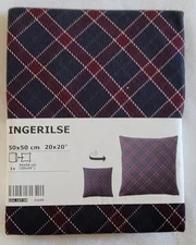 IKEA Ingerilse 20x20 Pillow Cushion Cover Navy Blue Plaid Textured Twill Cotton 