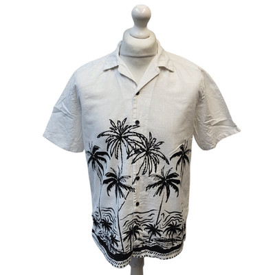 Primark Hawaiihemd weiß schwarz Palme Baumwolle UK Herren S
