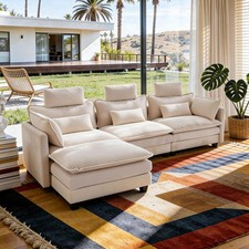 112  L Shaped Sectional Couch with Ottoman for Living Room Corduroy Cloud Sofa