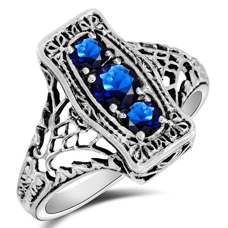1CT Heat Treated Kyanite 925 Sterling Silver Vintage Look Ring Sz 7 F5-2