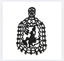 Virginia Metalcrafters Vintage Cast Iron Footed Trivet  Girl & Dog Playing Ball 