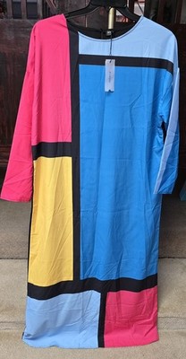 VONDA Colorblock Maxi Dress Long Sleeve Round Neck Multicolor Size 2XL