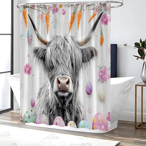 Ostern Hochland Kuh Duschvorhang süße bunte Eier lustig Bauernhaus Tier  - Bild 3 von 6
