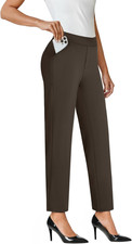 Ankle Dress Pants Women High Waisted Work Travel Pants with Pockets Stretchy Bus