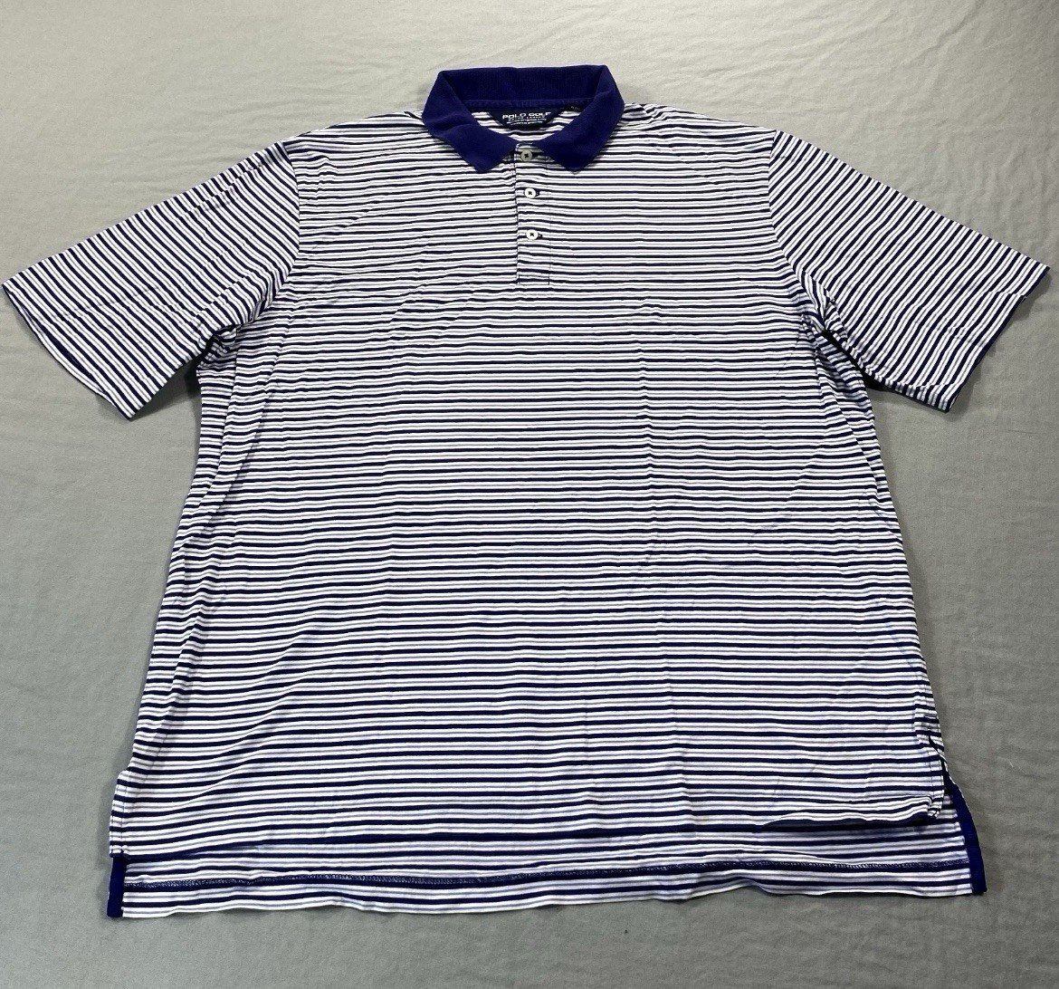Polo Golf Ralph Lauren Shirt Mens L Blue White Striped Pima