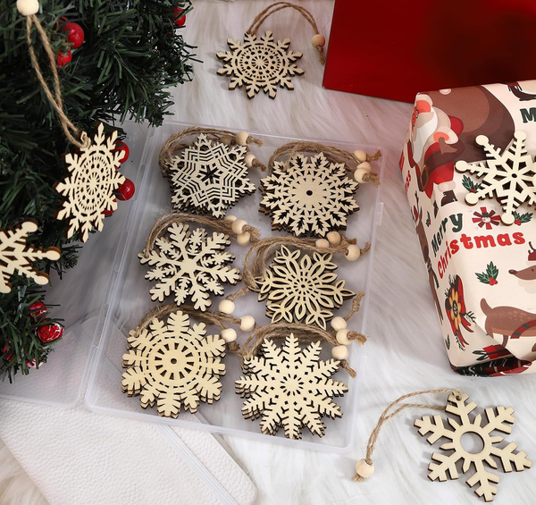 Holz Schneeflocken AnhäNger 7Cm, 27 StüCk Christbaumschmuck Holz AnhäNger Weihna-image