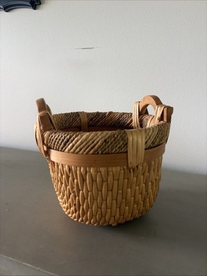 Hand Woven Willow Reed Rice Style Wicker Basket Medium Handles