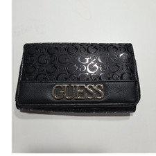 GUESS Women's Black Folding Wallet with Logo Accents and Credit Card Slots