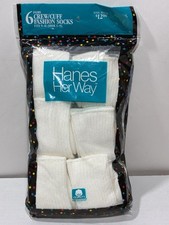 Vintage Hanes Her Way White Ribbed Casual Cuff Crew Socks NEW 1989 USA 6 Pairs