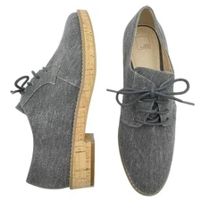 14th & Union Gray Linen Canvas Cork Oxford Lace-Up Loafer Shoe Women's Size 8.5