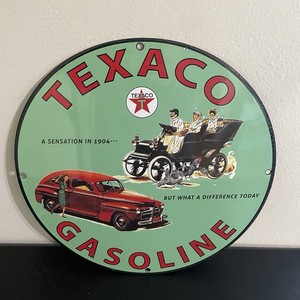 VINTAGE TEXACO RACE CAR GASOLINE MOTOR OIL PORCELAIN SIGN