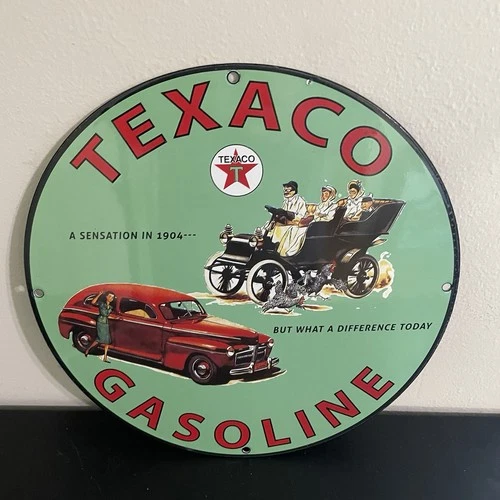 VINTAGE TEXACO RACE CAR GASOLINE MOTOR OIL PORCELAIN SIGN
