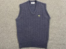 Vintage 80s Izod Lacoste Cable Knit Sweater Vest Mens M Blue Gray Acrylic Preppy