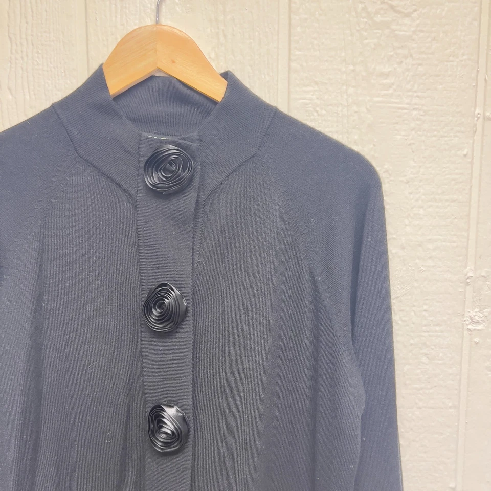 Винтажный акриловый вязаный кардиган 90-х Larry Levine с расширяющимися рукавами на розовых пуговицах уникальный L - Изображение 4 из 4