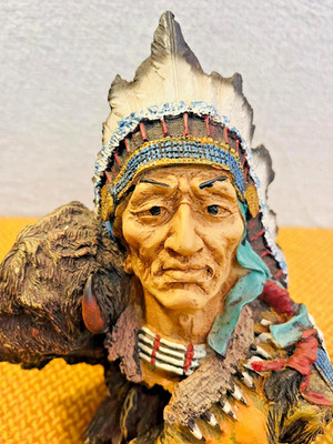 Vintage House of Valentina Indianer Häuptling Büffel Büste Figur 20 cm