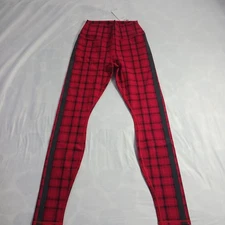 Alo Yoga Plaid Red Leggings Tuxedo Line Down Legs Size M, NWT,