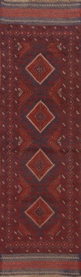 Tribal Wool Handmade Runner Rug 2x7 Nomad Navy Blue & Red Hallway Afghan Carpet