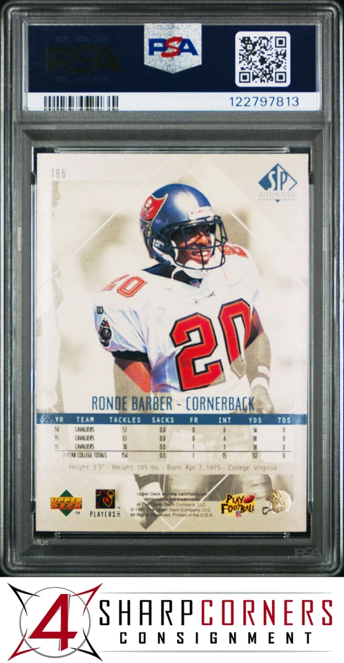 1997 SP AUTHENTIC #186 RONDE BARBER RC BUCCANEERS PSA 9 - Image 2 of 3