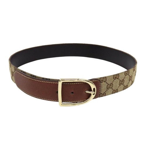 Used Gucci GG Canvas Belt 90/36 138447 Unisex Beige Brown GUCCI Used