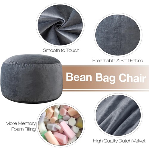 Large Bean Bag Chair: 3 Ft Memory Foam Bean Bag Chairs for Adults/KidsBean Bag - Picture 3 of 10