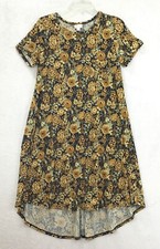 LuLaRoe Carly / Knit T-Shirt Comfort Stretch Dress Black Brown Floral / Size XS