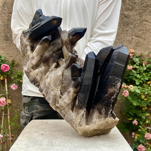 25.3LB Natural Beautiful Black Quartz Crystal Cluster Mineral Specimen Rare - 第 1/18 張圖片