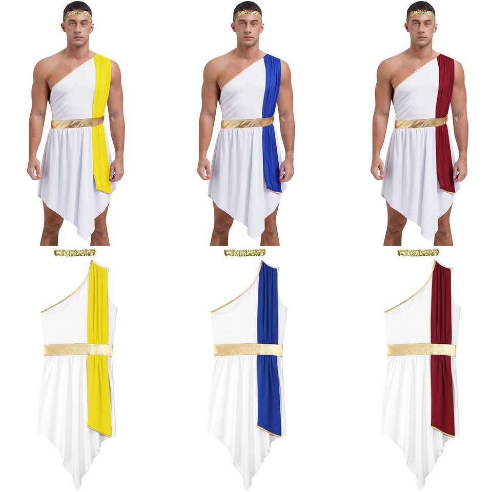 Disfraz de toga griega antigua para hombre con dobladillo irregular de un hombro Foto 4 de 4