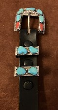 Native American Turquoise and Coral Nugget Sterling Ranger Set and Belt - Signed