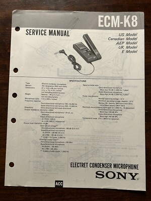 Sony ECM-K8 Electret Condenser Microphone Service Manual Original ...