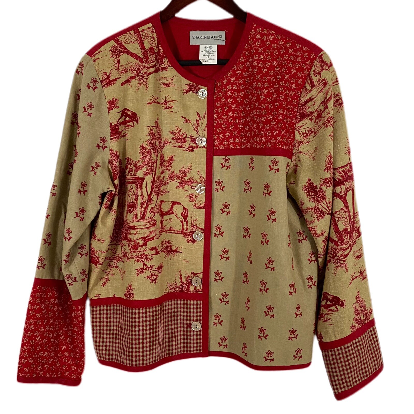 Patchwork Linen Blend Toile Jacket Blazer Lagenlo… - image 1