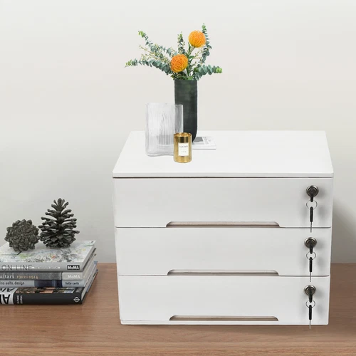 Wooden Desktop Storage Box with Lockable Drawers, Office Supplies File Organizer - Picture 2 of 6