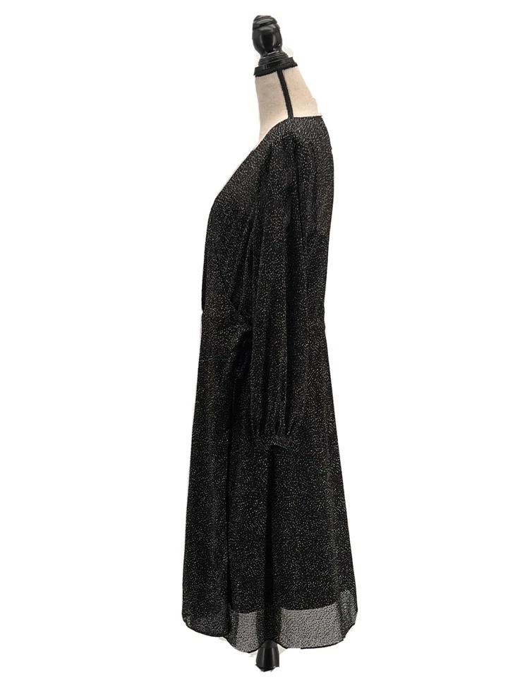 Vestido envolvente para mujer Rachel Roy Collection negro a lunares mangas grandes globo Foto 3 de 4