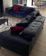 canapé en cuir relax motorisé  bleu 3 et 2 places cuir Center très bon état 