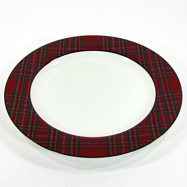 Bombay Company TARTAN PLAID 11" Dinner Plate Set 4Pc Red Green