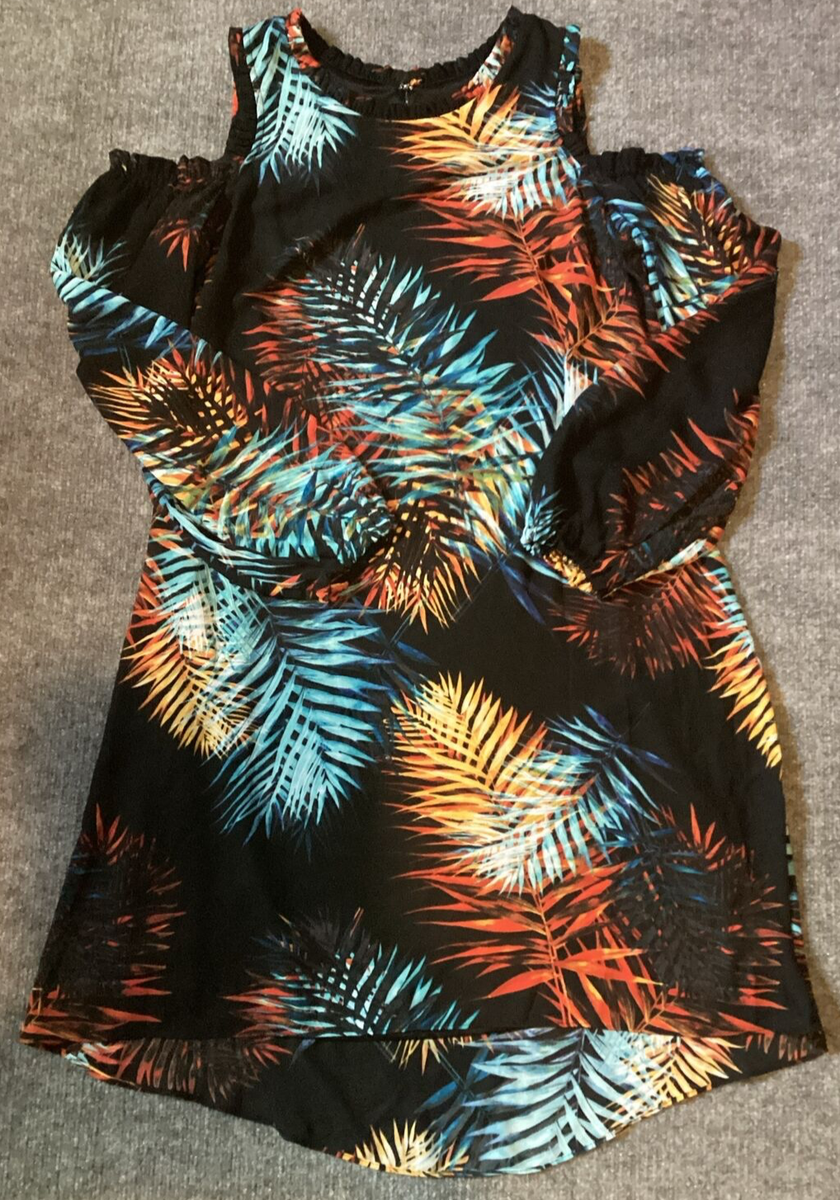 Worthington Dress Womens 10 Black Floral Cold Shoulder Career Blue Black Orange Worthington Dress Womens 10 Black Floral Cold Shoulder Career Blue Black Orange