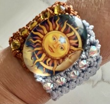 Hand Knits 2 Love Crochet Bracelet Sun Moon Cabochon Glass Beads Designer