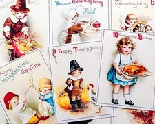 Handmade Set of 9 Vintage Victorian Thanksgiving STICKERS - Just Cut  Use 