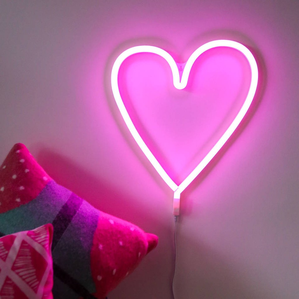 Pink Led Heartlight LED Fairy Neon Pink Night Light Love Heart Kids Bedroom Dimmable with ...