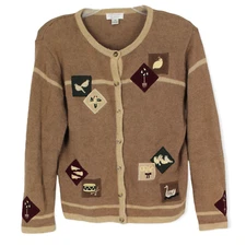 VTG Teacher cardigan Knit Button Medium patchwork cottagecore farm Grandma