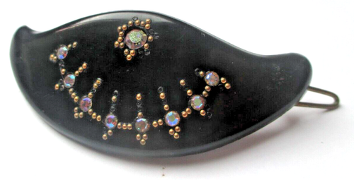 Barrette à Cheveux Vintage En Bakélite Art Déco Noire - Accessoire Ancien Parfait état